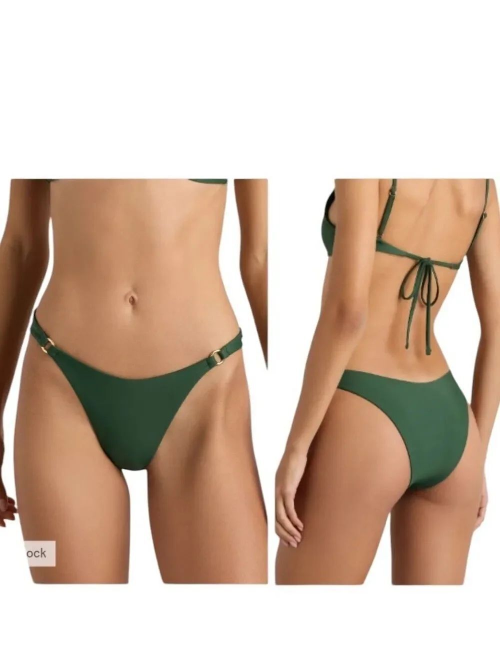 NWT Quince Italian High-Leg Ring Bikini Bottom Palm Dark Green Size M